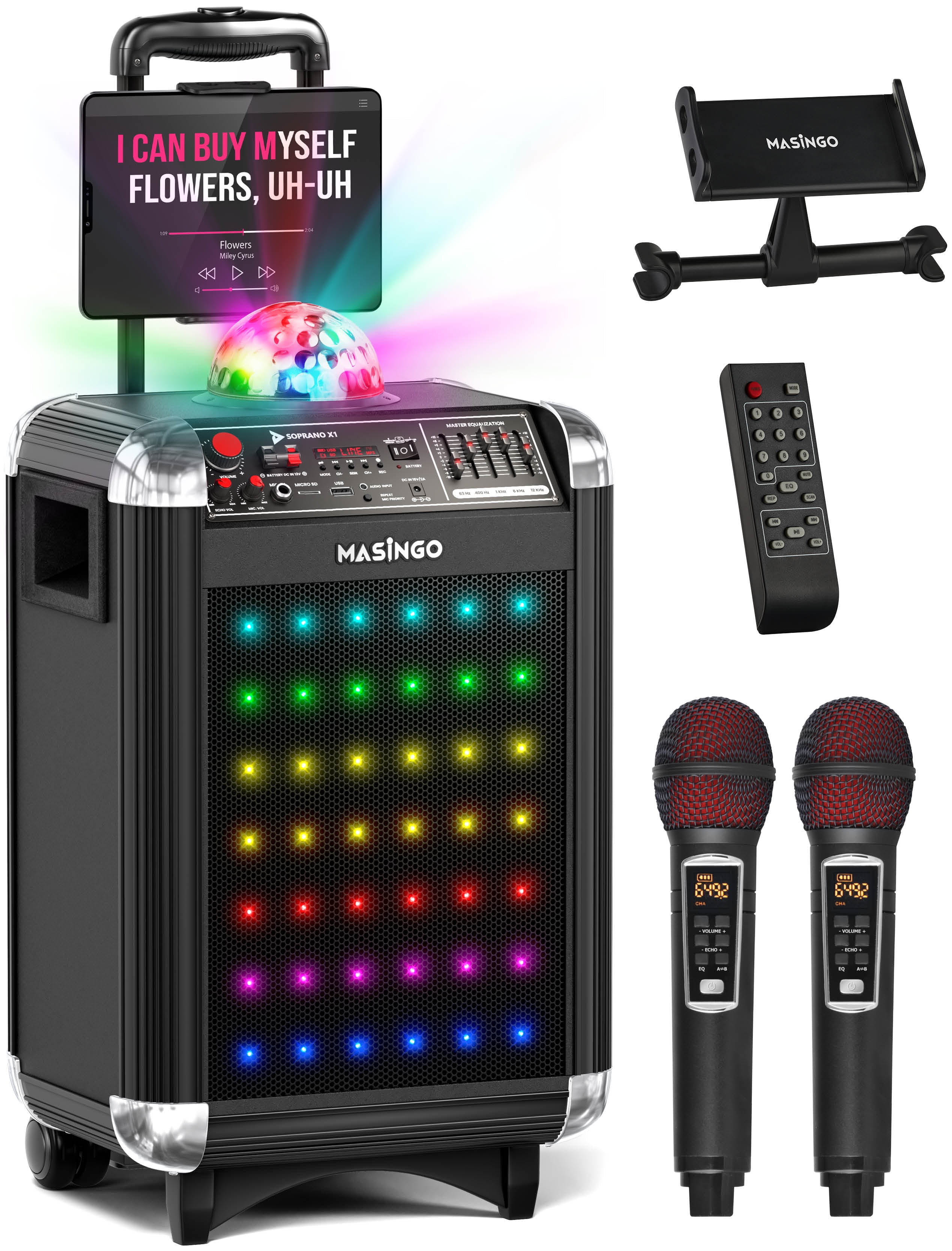 MASINGO Karaoke Machine - Adults & Kids - 2 Wireless Mics