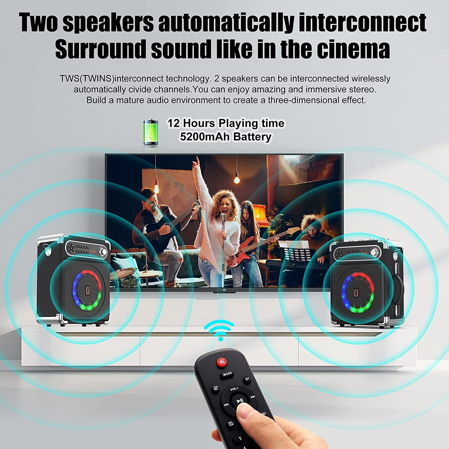 Wireless Bluetooth Karaoke Machine with Dual Microphones