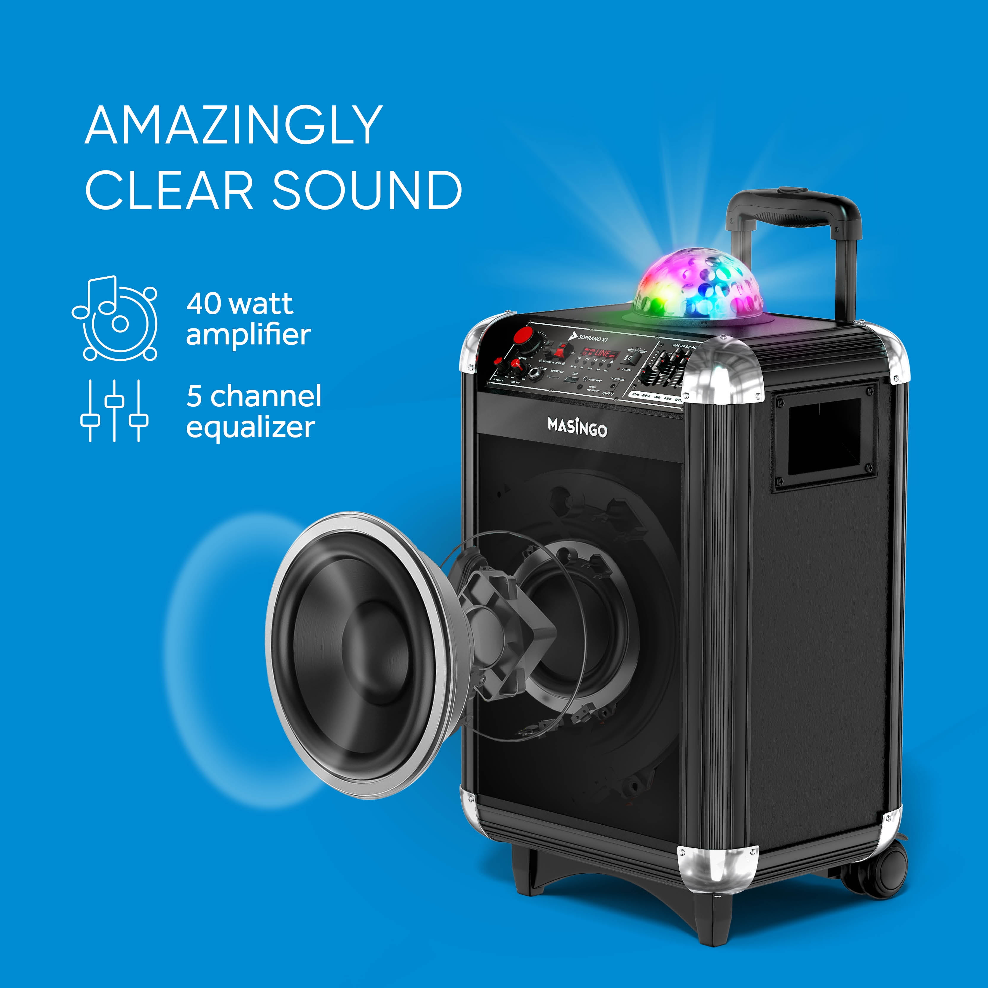 MASINGO Karaoke Machine with UHF Wireless Microphones - Portable Singing System