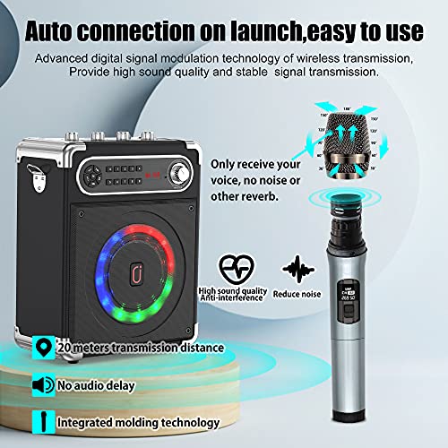 Wireless Karaoke Machine with Adjustable Bass/Treble, LED Lights