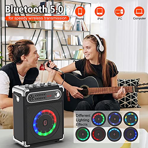 Wireless Karaoke Machine with Adjustable Bass/Treble, LED Lights