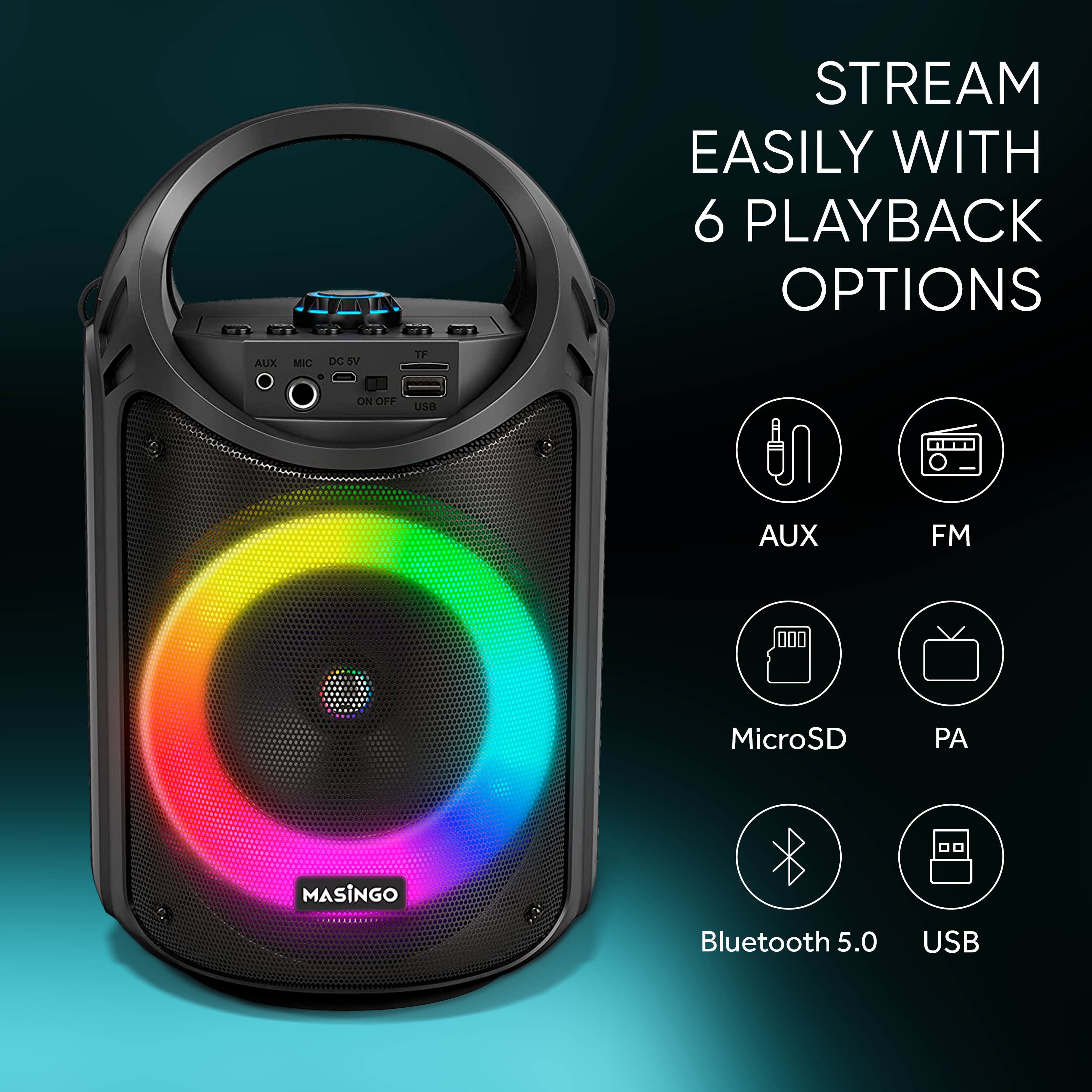 MASINGO 2023 Bluetooth Karaoke Machine - Wireless Mic, LED Lights