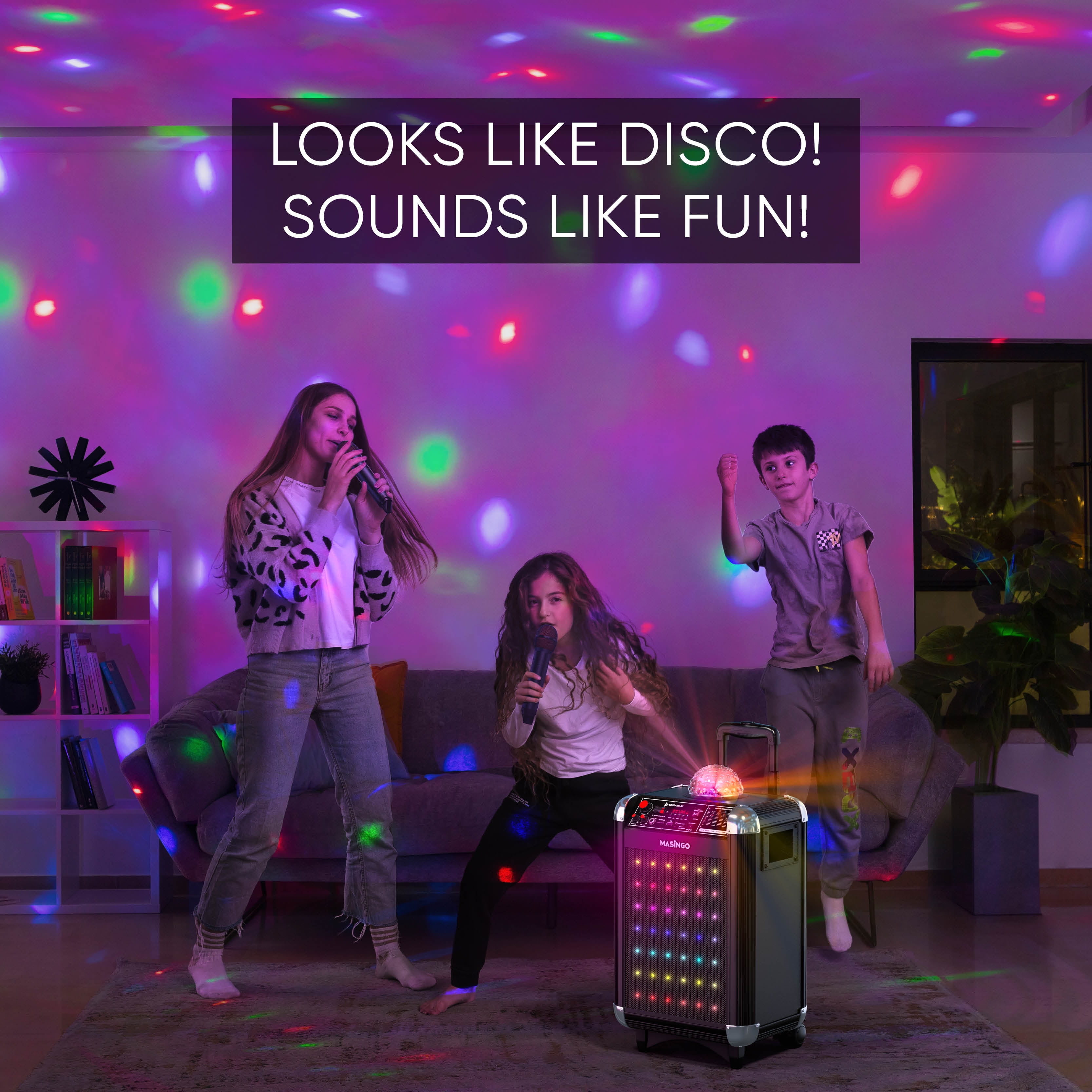 MASINGO Karaoke Machine with UHF Wireless Microphones - Portable Singing System