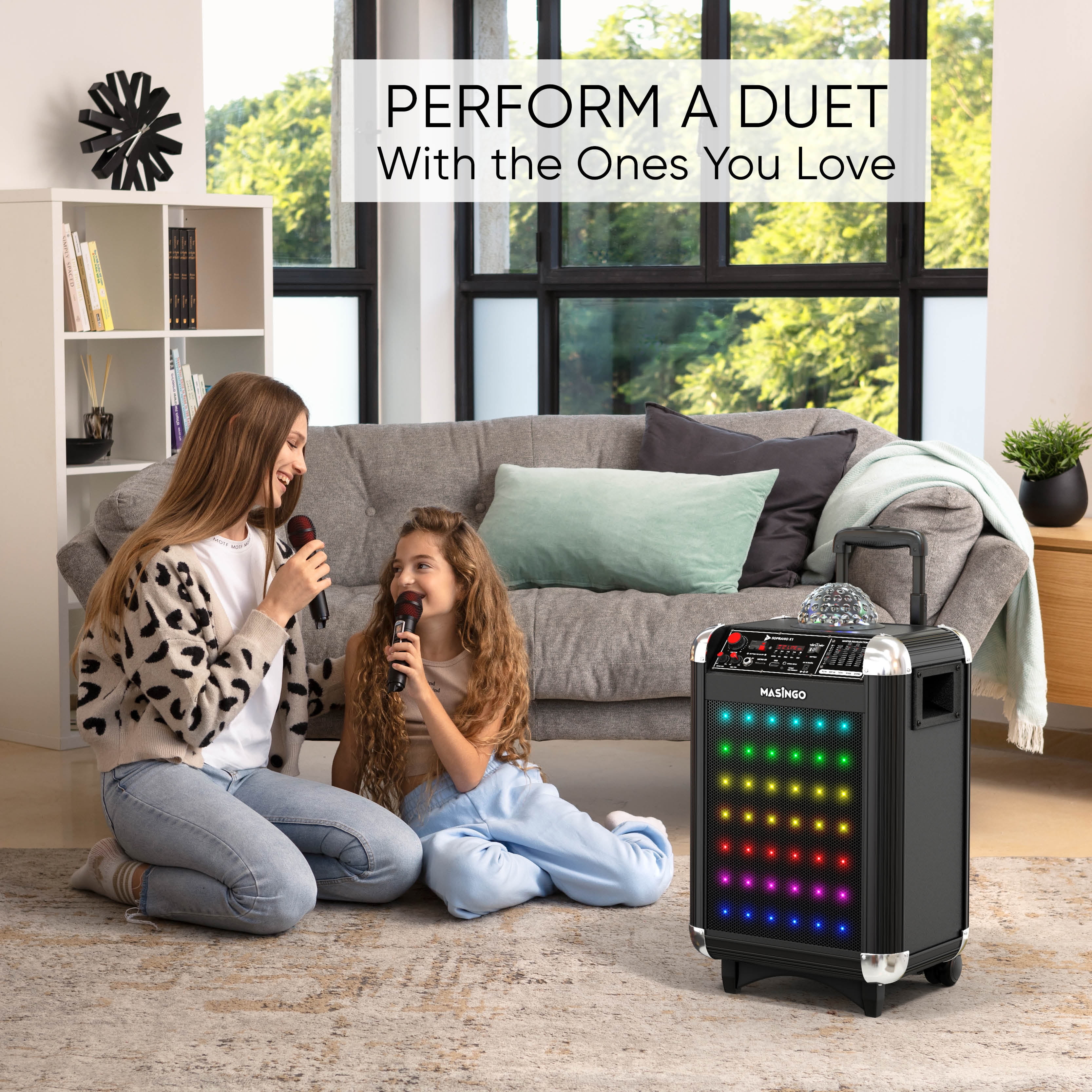MASINGO Karaoke Machine with UHF Wireless Microphones - Portable Singing System