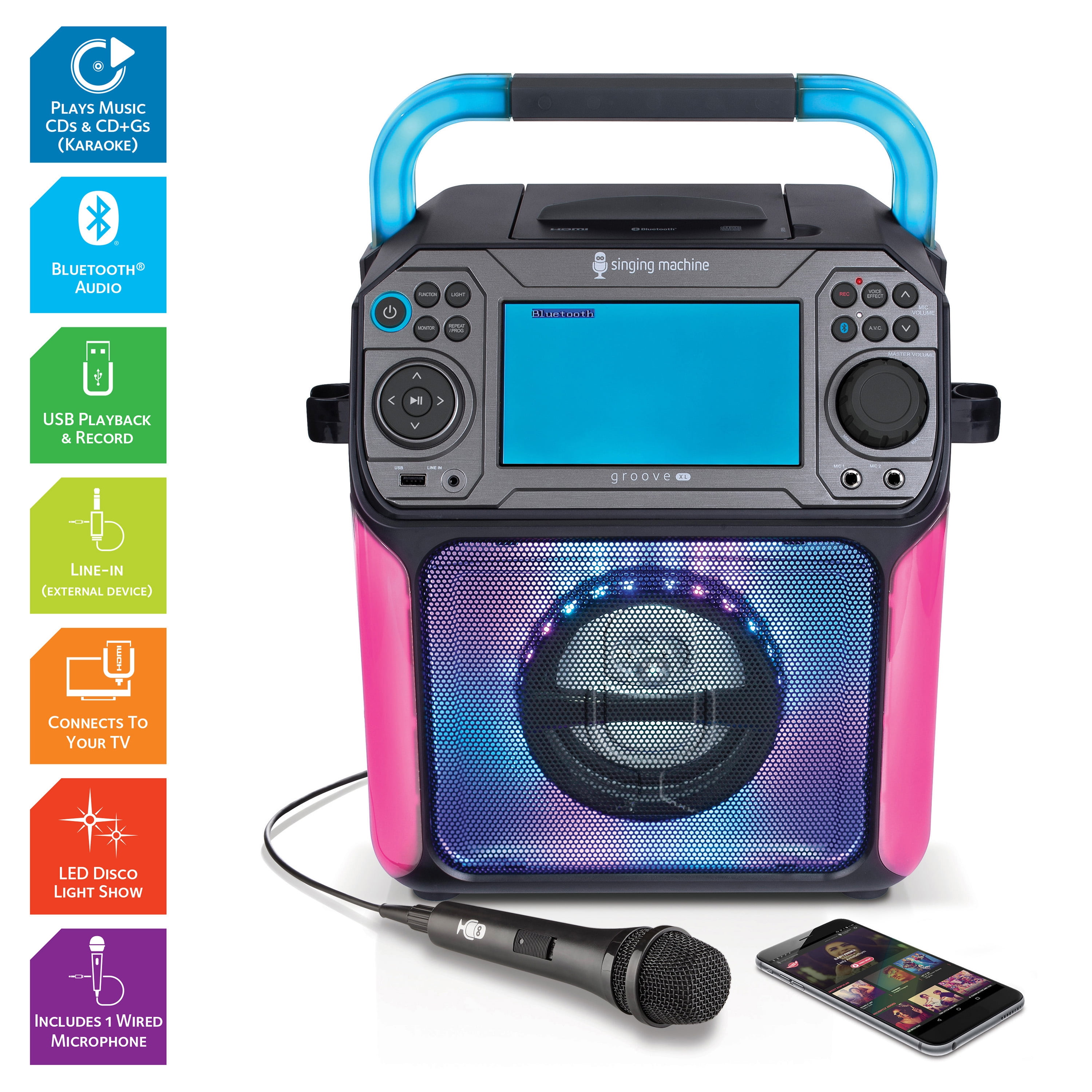 Groove XL Karaoke Machine: 6 Vocal Effects & LED Lights