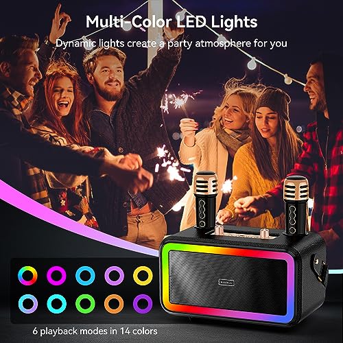 Wireless Karaoke Machine: BIGASUO Wood Speaker, LED Lights