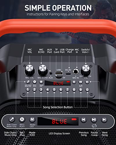 Portable Karaoke Machine with Wireless Microphones and LED Lights