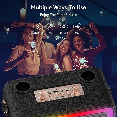 Wireless Karaoke Machine: BIGASUO Wood Speaker, LED Lights