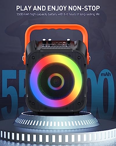 Portable Karaoke Machine with Wireless Microphones and LED Lights