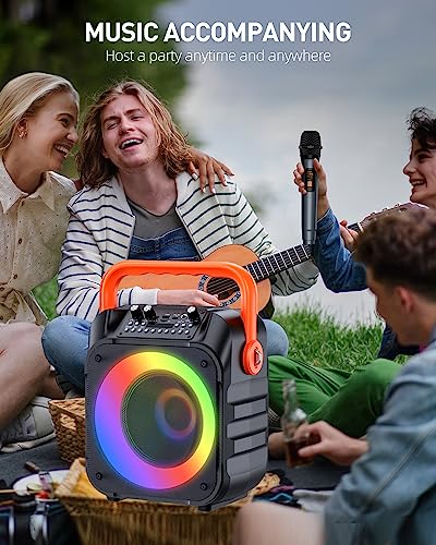 Portable Karaoke Machine with Wireless Microphones and LED Lights