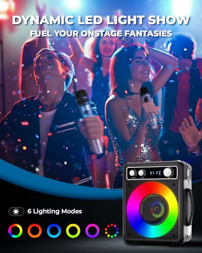 Portable Bluetooth Karaoke Speaker with 2 Wireless Microphones