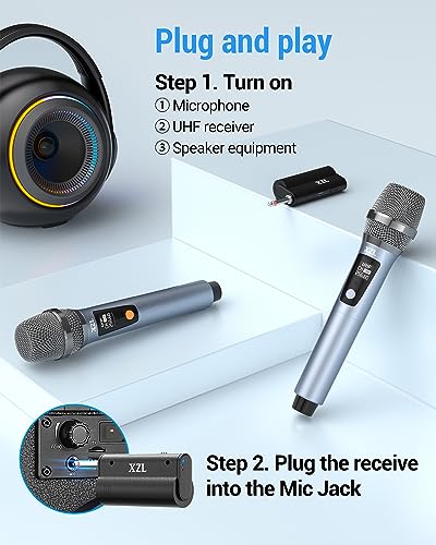 Dual Wireless Karaoke Microphones with UHF Receiver