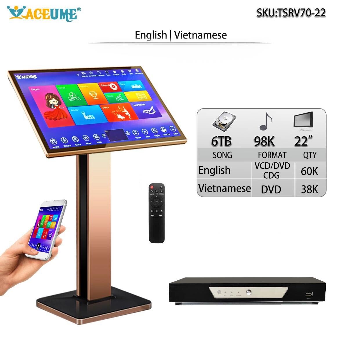22" Touch Screen Karaoke Player with 98K Songs