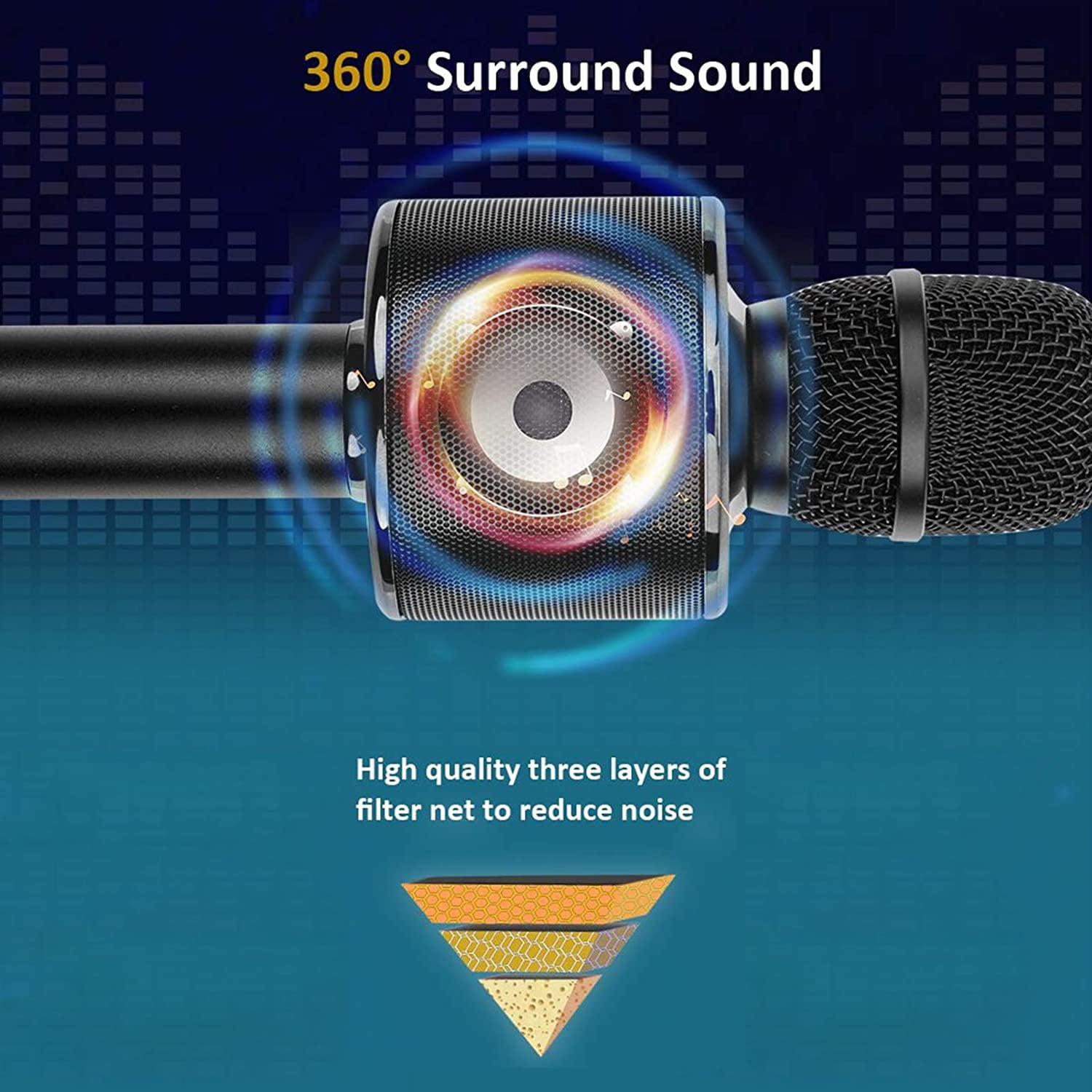 BONAOK 3-in-1 Bluetooth Karaoke Microphone (Black)