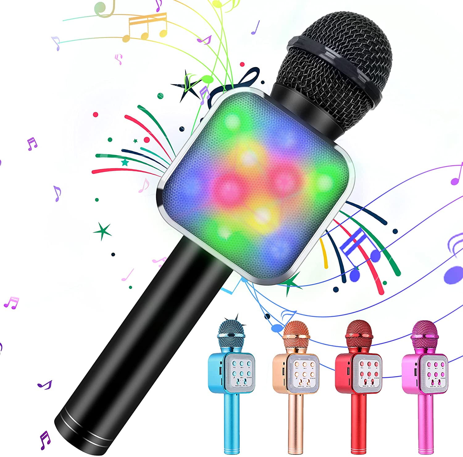 Bluetooth Karaoke Microphone for Kids with LED Lights