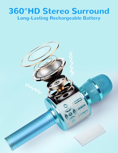 Amazmic Kids Bluetooth Karaoke Microphone with LEDs