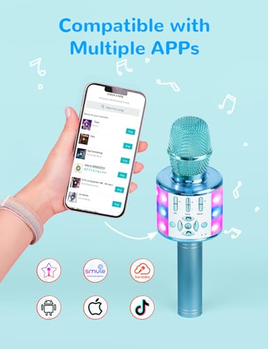 Amazmic Kids Bluetooth Karaoke Microphone with LEDs