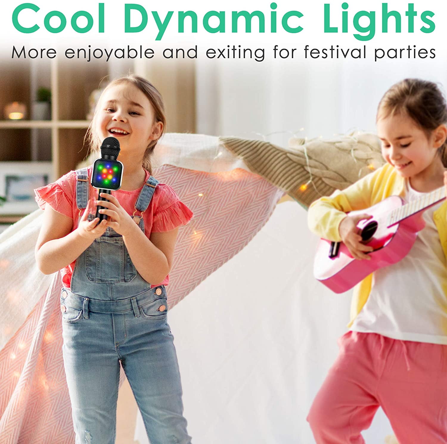 Bluetooth Karaoke Microphone for Kids with LED Lights