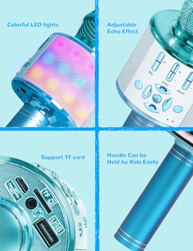 Amazmic Kids Bluetooth Karaoke Microphone with LEDs