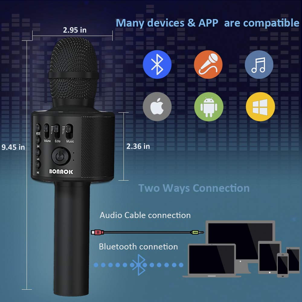 BONAOK 3-in-1 Bluetooth Karaoke Microphone (Black)
