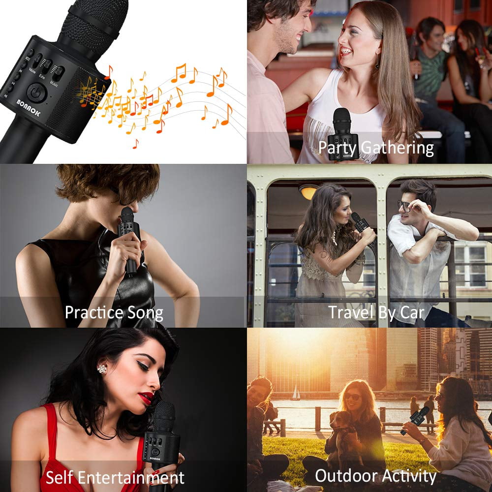 BONAOK 3-in-1 Bluetooth Karaoke Microphone (Black)
