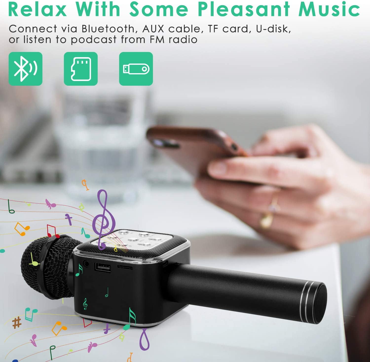 Bluetooth Karaoke Microphone for Kids with LED Lights