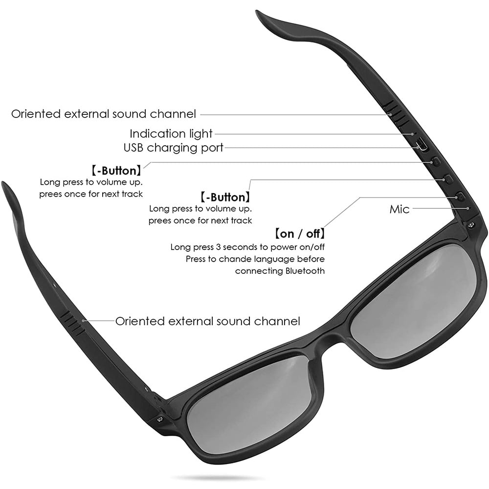 MesaSe Wireless Bluetooth Smart Glasses - Black