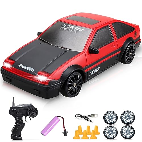 YUAN PLAN Mini RC Drift Car, 1:24 High-Speed Race Toy (Red)