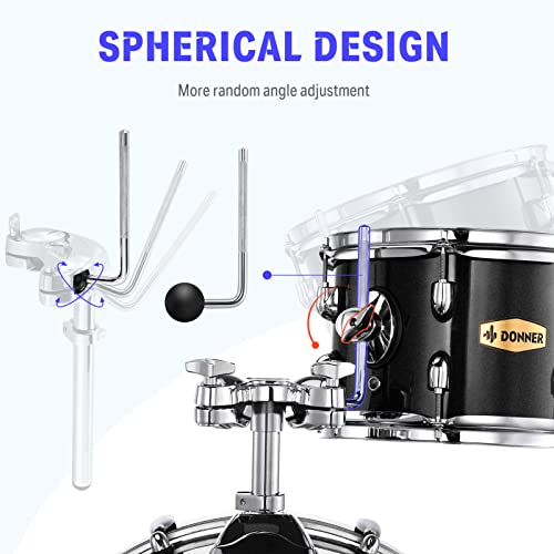 Donner Drum Set - 5-Piece 22" Full Size Drum Kit, Black