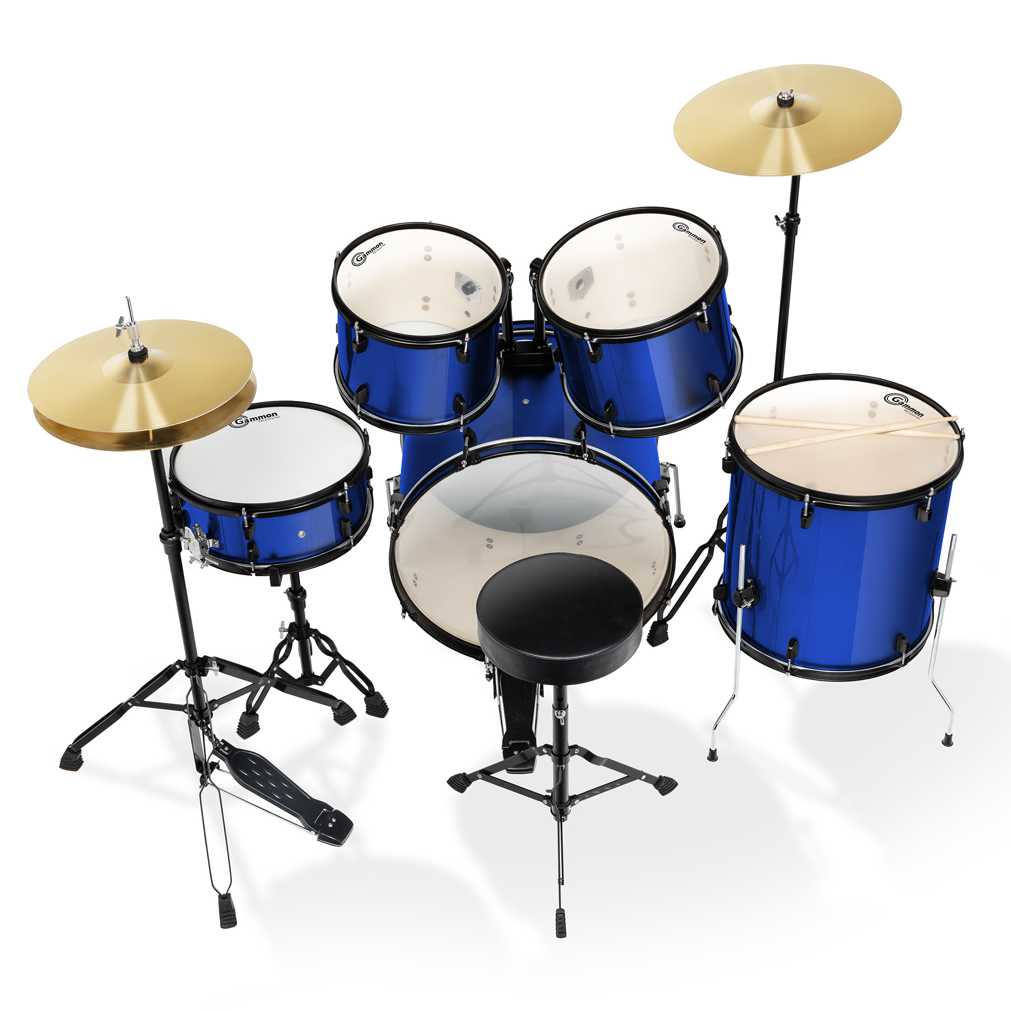 Adult Drum Set - Full Size Kit with Stool & Stands - Blue
