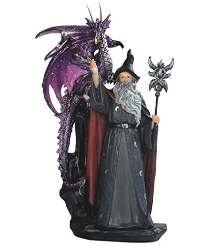 11" Wizard with Purple Dragon Figurine Statue