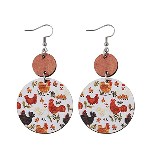 Funny Wooden Chicken Dangle Earrings - Kawaii Style