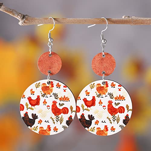 Funny Wooden Chicken Dangle Earrings - Kawaii Style