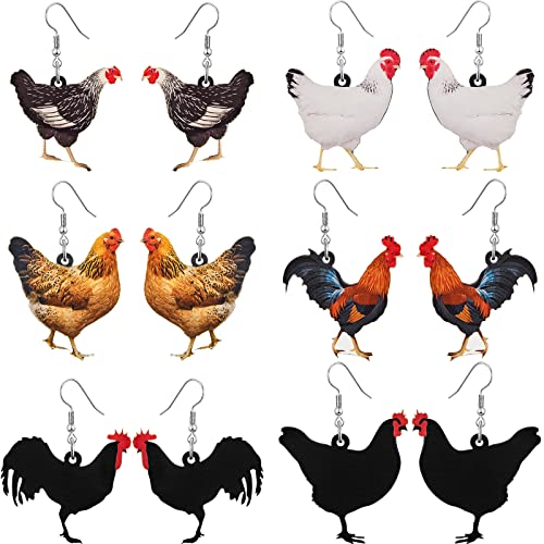Cute Chicken Dangle Earrings - 6 Pairs Set