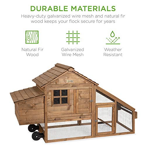 70in Mobile Fir Wood Chicken Coop for 3-5 Hens