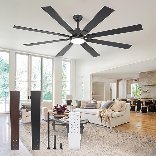 72" Black Ceiling Fan with Lights, Remote Control, Reversible