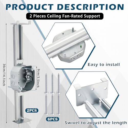 Tandefio Adjustable Ceiling Fan Mounting Bracket 2 Pcs