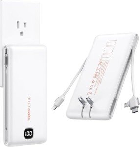 VEEKTOMX 10000mAh Portable Power Bank with Cables