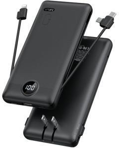 VRURC 10000mAh Portable Charger with Built-in Cables