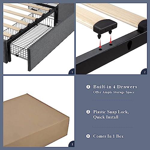 Queen Size Platform Bed with Storage and Headboard