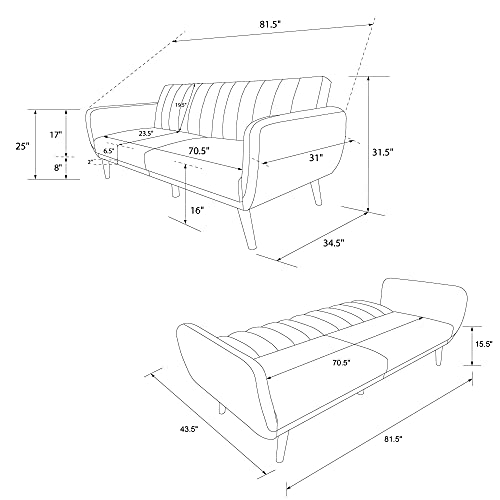 Blue Linen Sofa Bed with Wooden Legs