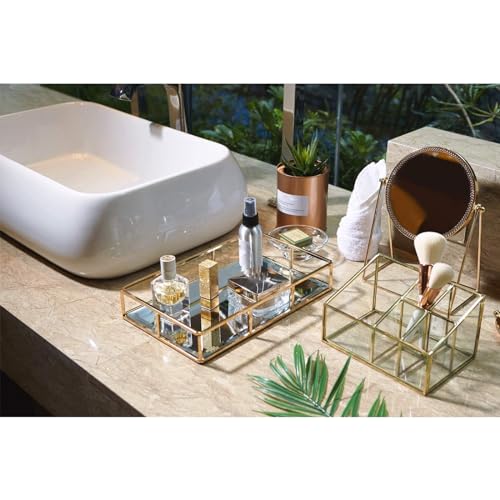 PuTwo Gold Mirror Vanity Tray Organizer