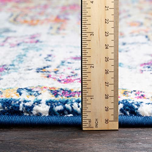 Vintage Bohemian Area Rug, Orange/Navy, 5'3" x 7'3