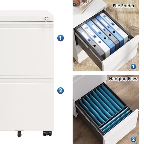 White Mobile File Cabinet with Lock – DEVAISE