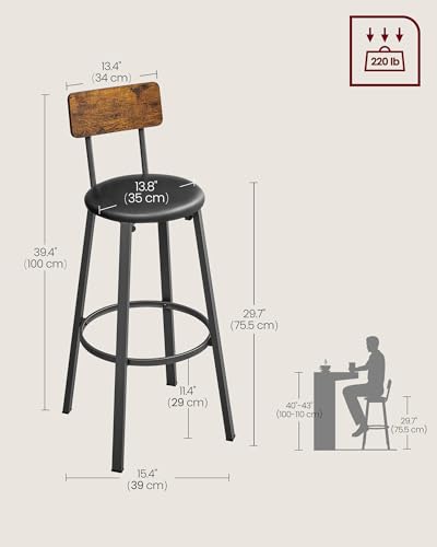 Rustic Brown Bar Stools Set with Backrest
