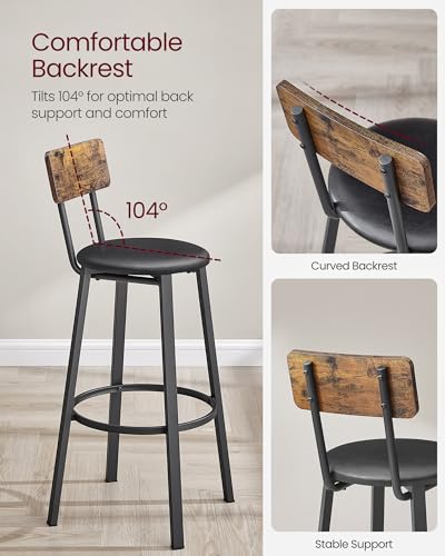 Rustic Brown Bar Stools Set with Backrest