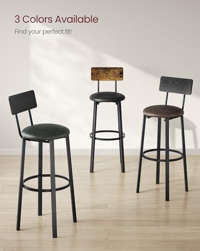 Rustic Brown Bar Stools Set with Backrest