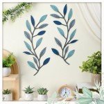 Vintage Blue Tree Leaf Wall Art Set