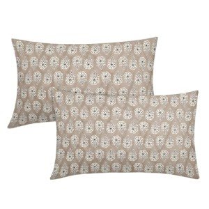 Beige Floral Block Print Pillow Covers - Set of 2