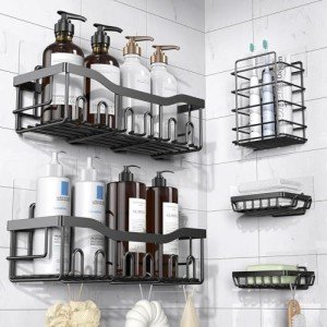 Rustproof Adhesive Shower Caddy Set – 5 Pack